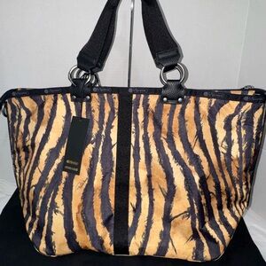 LeSportsac Tiger-Stripe Tote in Brown & Black with Wide Strap